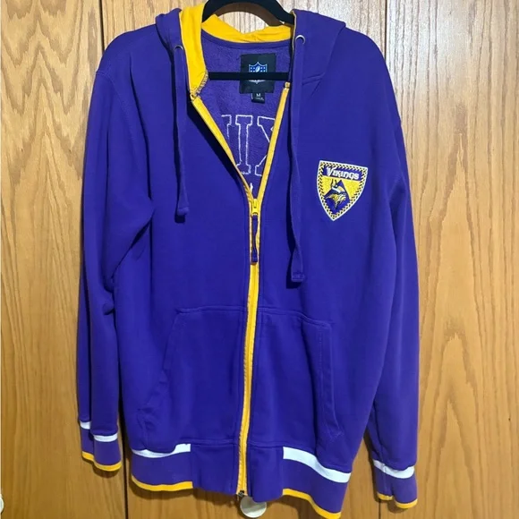 Minnesota Vikings Football NFL Vintage Style Zip Up‎ Hoodie Mens Medium