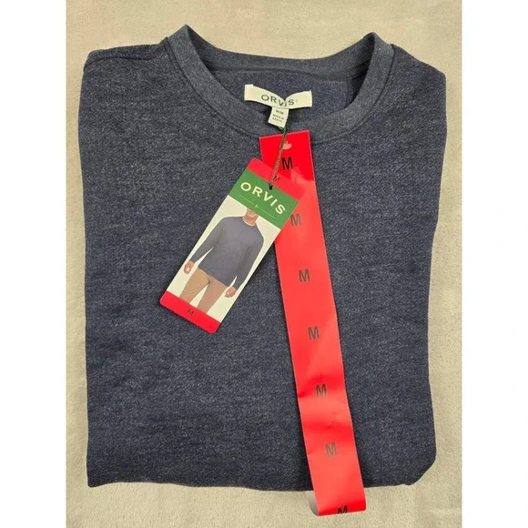 Orvis Crewneck Sweatshirt Mens Size M Blue Long Sleeve Midweight Cotton Poly