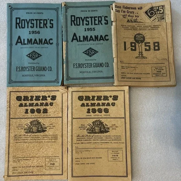 Vtg‎ Royster's Almanac (5) Norfolk VA Calendar Weather Farming Rural FSR Book