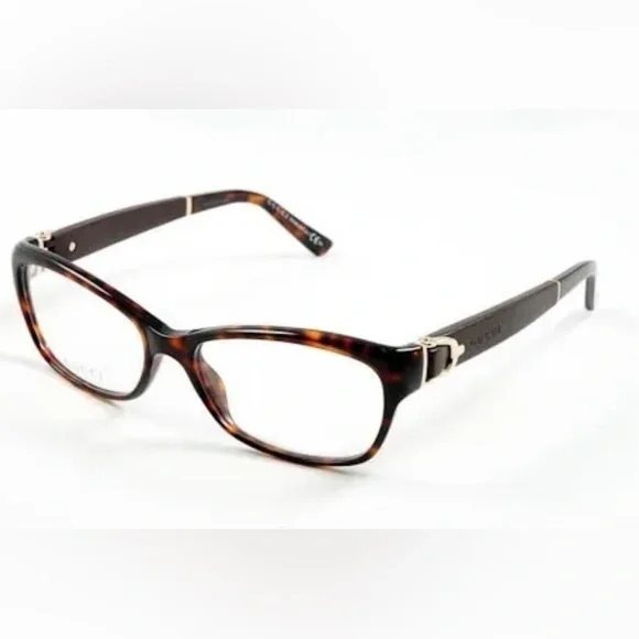 Gucci Full Rim Frame Glasses for Women Brown Tortoiseshell Frame & Leather Sides