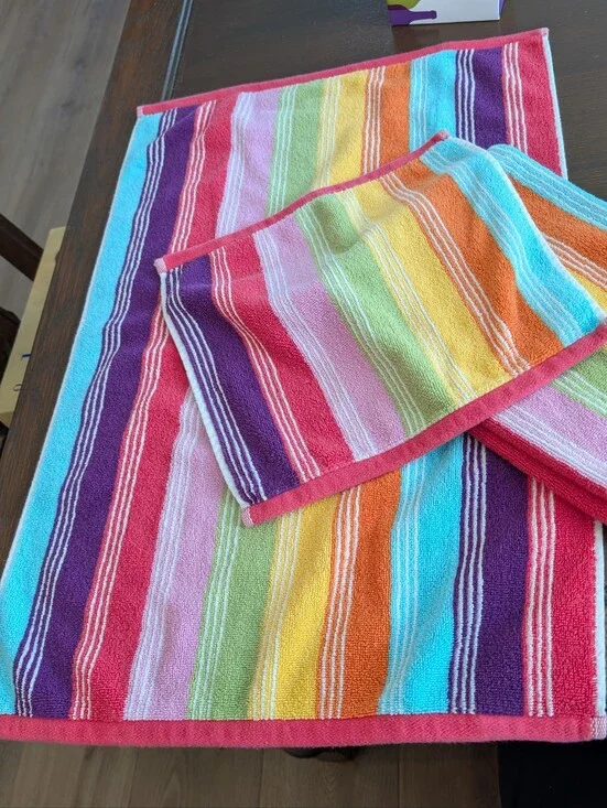 Luxe Habitat Multi-Stripe 100% Towel in Pink, Orange, Yellow, Aqua, Purple & Red