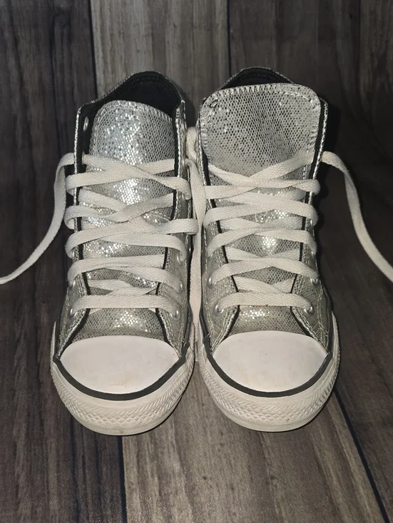 Kids Silver Sparkle High-Top Converse