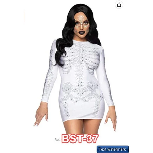 Leg Avenue Women's Sexy Rhinestone Skeleton Dress, White, Small- NWT- New with