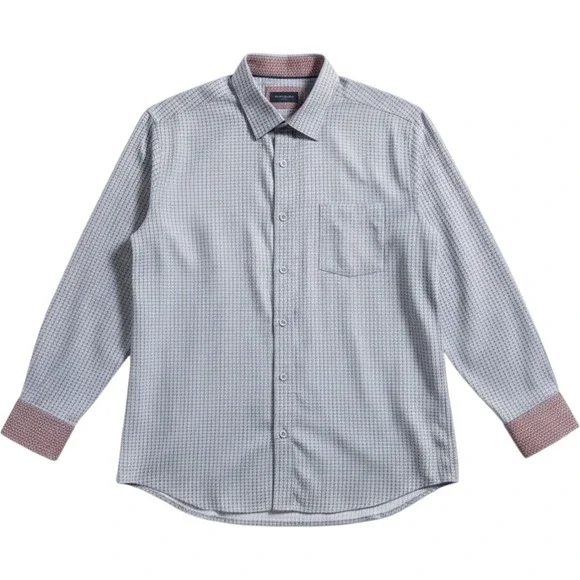 Johnston & Murphy Mens XL Blue Micro Check Button Down Shirt Long Sleeve Cotton