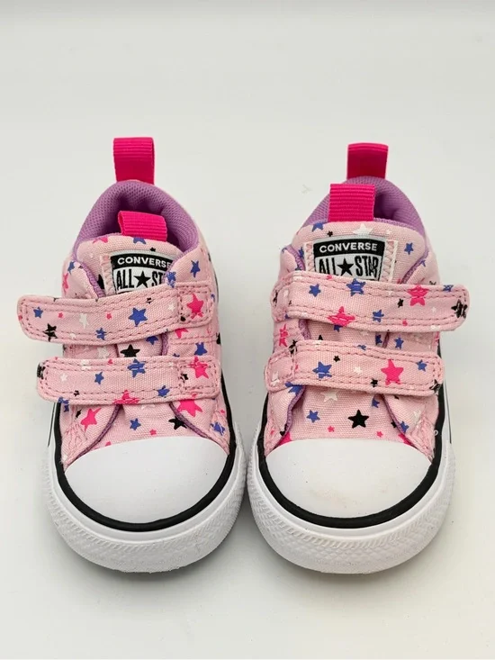 Converse Kids Pink Canvas Sneakers with Multicolor Star Print