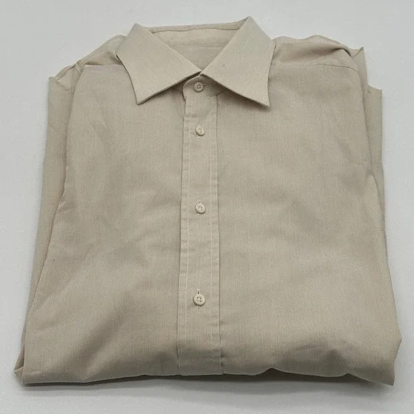 Ermenegildo Zegna Mens Beige Micro Stripe Cotton Button Down‎ Shirt Size 42 16.5