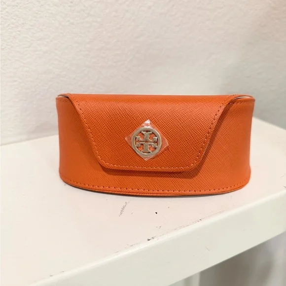 Tory Burch Orange Sunglasses Eyeglass Case Hard Snap Closure Saffiano Leather