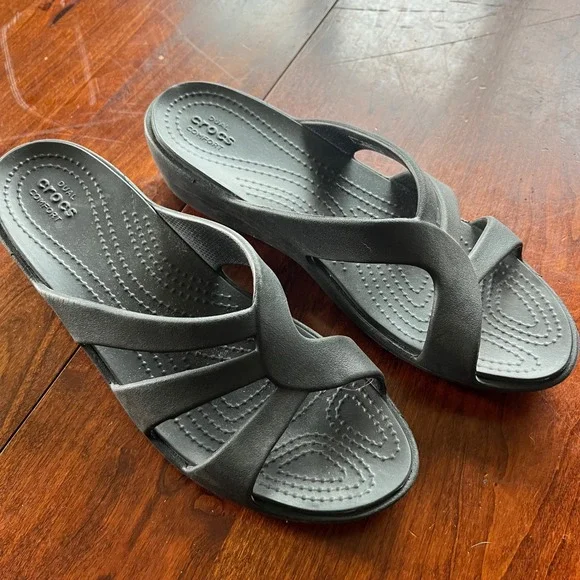 Crocs Meleen Twist Wedge Sandals‎ Black Dual Comfort Womens 11 Slide Shoes