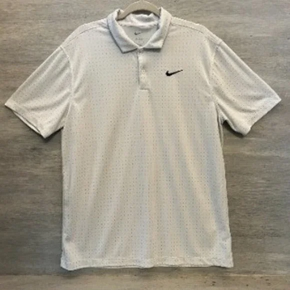 Nike Dri Fit White Gray Dot Casual Short Sleeve Polo Shirt Size Large GC