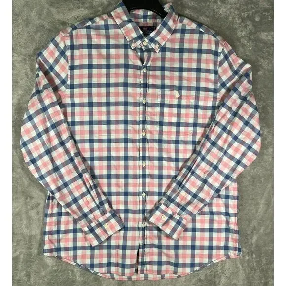 Vineyard Vines‎ Shirt Mens Large Pink Blue Plaid Check Slim Longshore Preppy