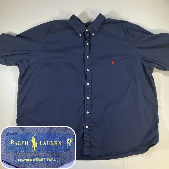 Polo Ralph Lauren Shirt Mens 2XB Navy Blue Featherweight Twill Button Down