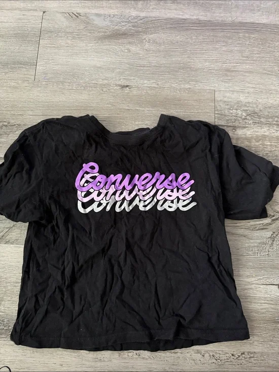 Converse Black Tee with Purple & White Script Logo