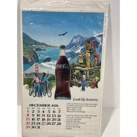 Coca Cola Coke Advertising 1974 Calendar Look Up America Ephemera Vintage