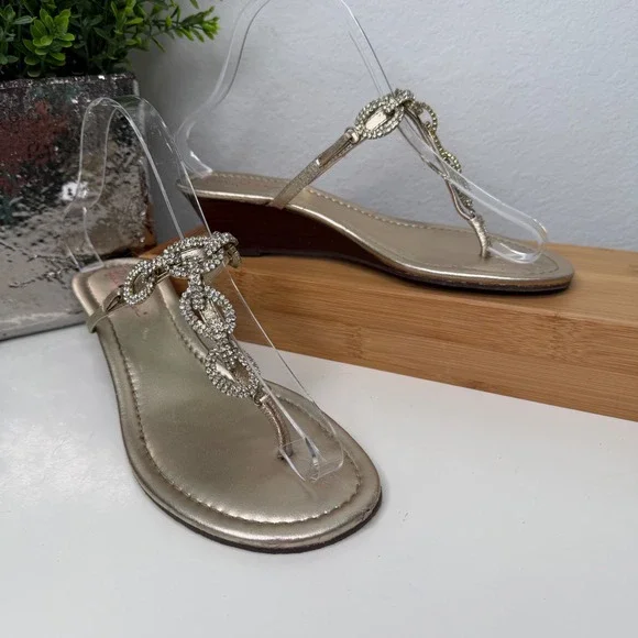 Lilly Pulitzer Wedge Sandals Womens Gold Rhinestone Chain Resort Glam Size 6