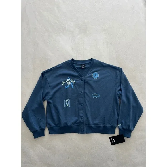 Converse Girls XL Slacker Blue Snap Front Varsity Cardigan Sweatshirt 4MH371-UFL