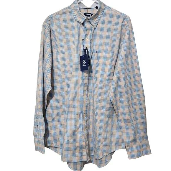 Izod Mens Shirt Size Large Plaid Button Down Stretch