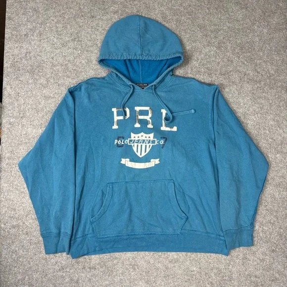 Polo Jeans Co Ralph Lauren Mens XXL Teal Blue PRL Graphic Hoodie Sweatshirt