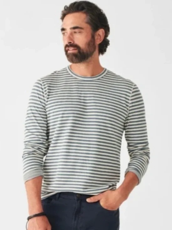 Faherty Cloud Reversible Long Sleeve Tee Marine Ivory Stripe Mens XL Pima Cotton