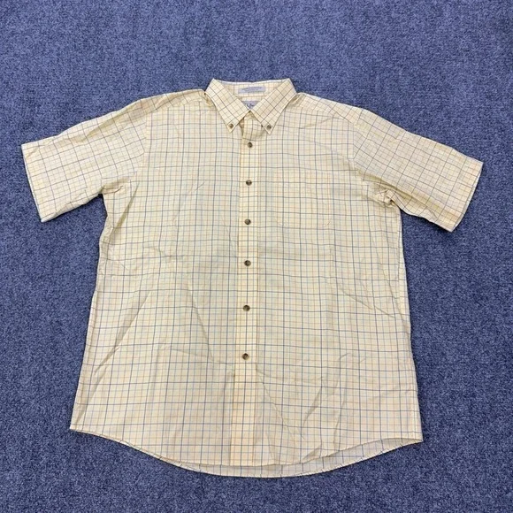 L.L. Bean Shirt Mens L Yellow Check Wrinkle Resistant Short Sleeve Button Down