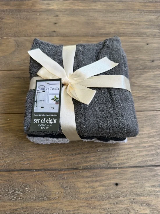Tommy's Textile Charcoal Gray Cotton Washcloth Set - 8 Pack