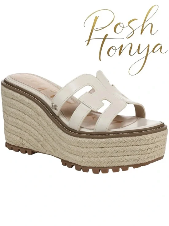 NEW Sam Edelman Laine Platform Wedge Espadrille Sandals Ivory Size 9.5 Resort