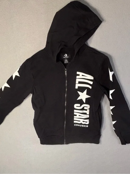 Converse Black Kids Zip Hoodie with White All Star Graphics
