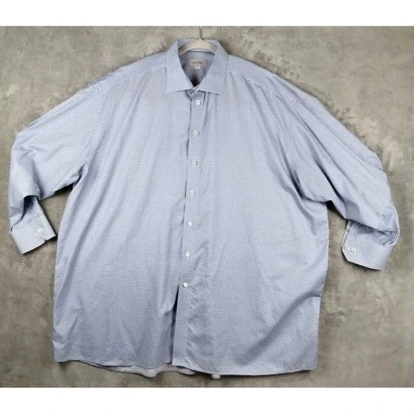 ETON Classic Fit Dress Shirt Blue Geometric Mens 3XL(19 48) Button Long Sleeve