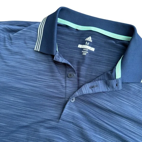 Adidas Golf Mens Medium Navy Blue Space Dye Performance‎ Polo Shirt RN88387