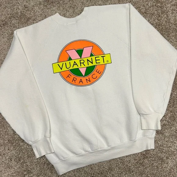 Vintage Vuarnet France Sweatshirt Men Size Large Made IN USA Sunglasses Ski