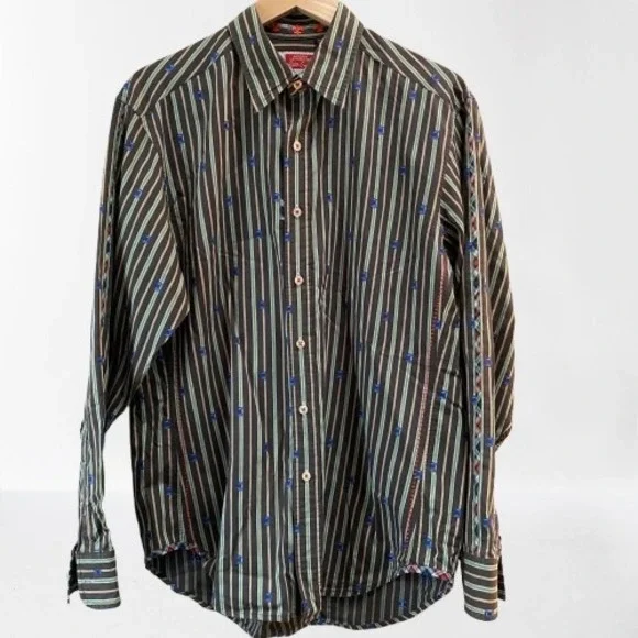 Robert Graham Chess Rook Print Men's Striped Button Down Casual Cotton Medium