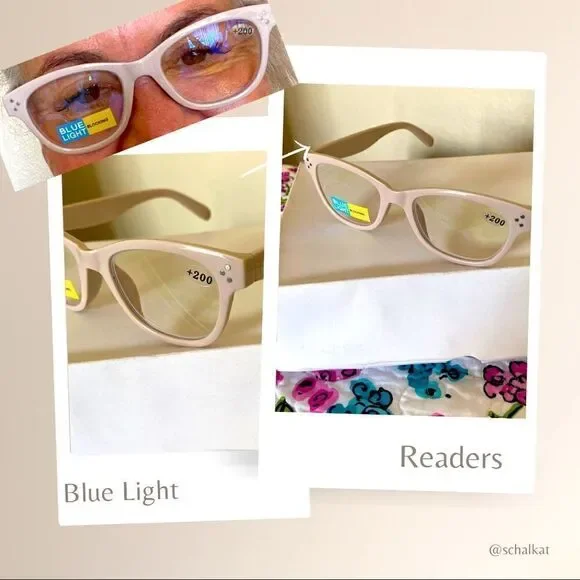 - 💼Light Pink Framed Readers with Blue Light Protection +2.00 Power