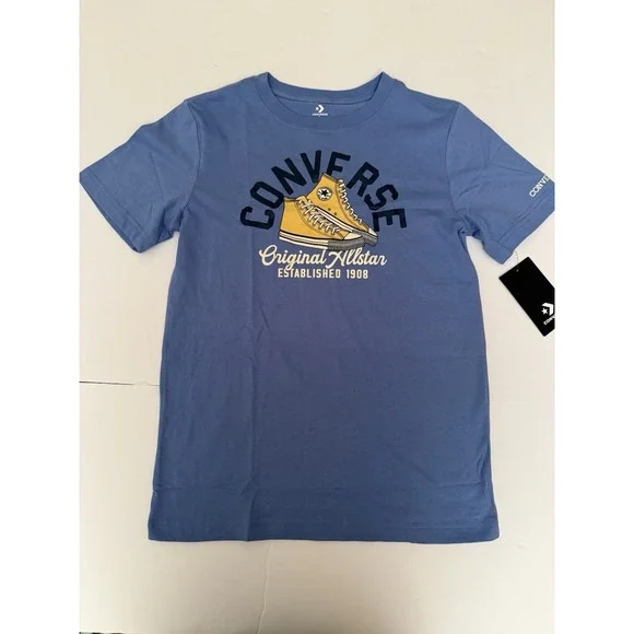Converse Boys Large Blue Graphic T Shirt Yellow Sneakers NWT