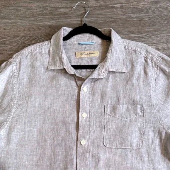 Tommy Bahama Relax Mens L Oatmeal 100% Linen Long Sleeve Button Down Shirt