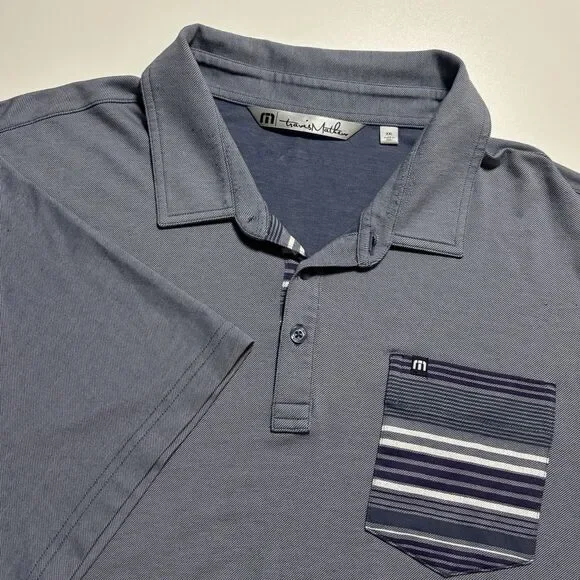 Travis Mathew Polo Golf Shirt Men's XXL‎ Gray Stripped Pocket Short Sleeve Shirt