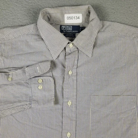 Ralph Lauren Shirt Mens Size 16.5 Blue Yellow Check Dress Button Up Long Sleeve