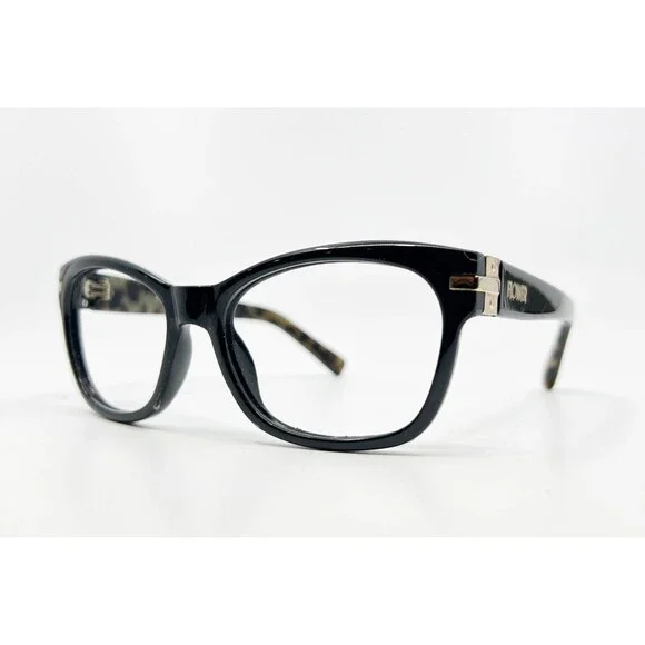 Flower Eyeglasses Womens Black Tortoise Cat Eye Frames 1002 001 56-18-135