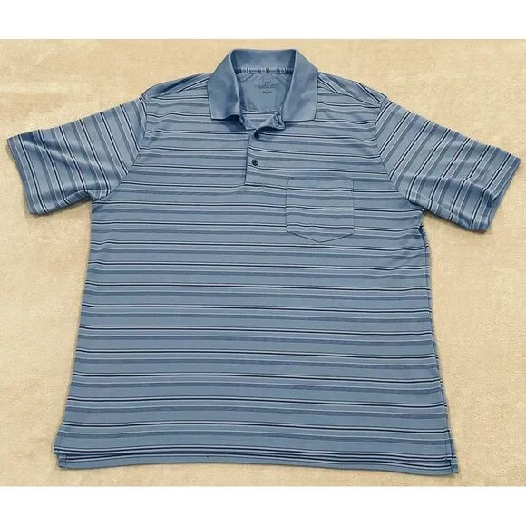 Golden Bear Performance Golf‎ Polo Shirt Men's Large Short Sleeve Blue Striped