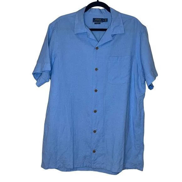Polo Ralph Lauren Mens Classic Fit Button Up Shirt Blue Short‎ Sleeve Casual
