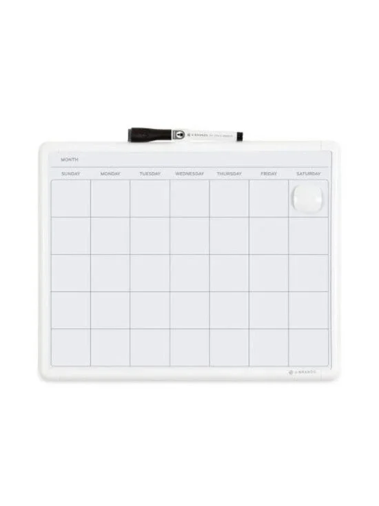 U Brands 11x14 Magnetic Dry Erase Monthly Calendar White Contempo Frame New
