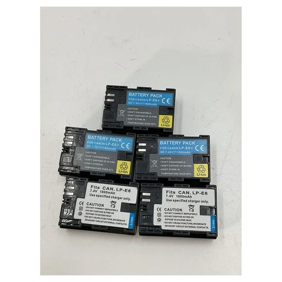 Lot of 5 Unbranded LP-E6 Li-ion Batteries for Canon DSLR‎ 1800mAh