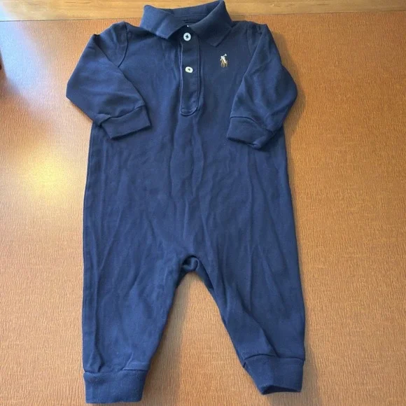 Ralph Lauren Boys 6 Months Navy Blue One Piece Long All Pima Cotton