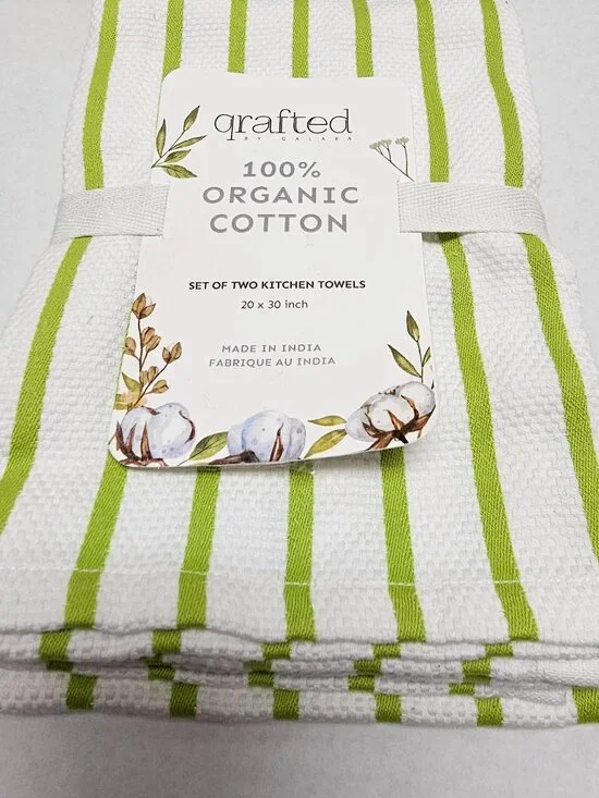 New Grafted By Qalara 100% Organic Cotton Set 2 kitchen Towels 20X 30