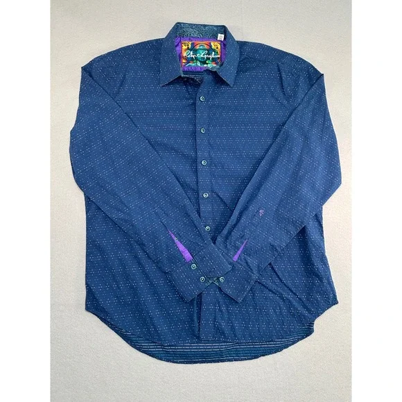Robert Graham Button Down Shirt Mens XL Blue Dotted Classic Fit Long Sleeve