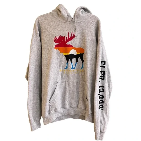Breckenridge Colorado Sunset Rainbow Moose Block Color Gray Pull Over‎ Hoodie XL