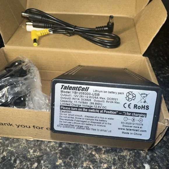 TalentCell 12V Lithium ion Battery YB1208300-USB Rechargeable 11.1V/9Ah 99.9Wh