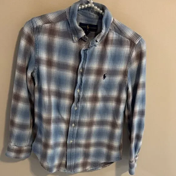 Ralph Lauren Youth Blue and Brown Checkered Shirt size medium