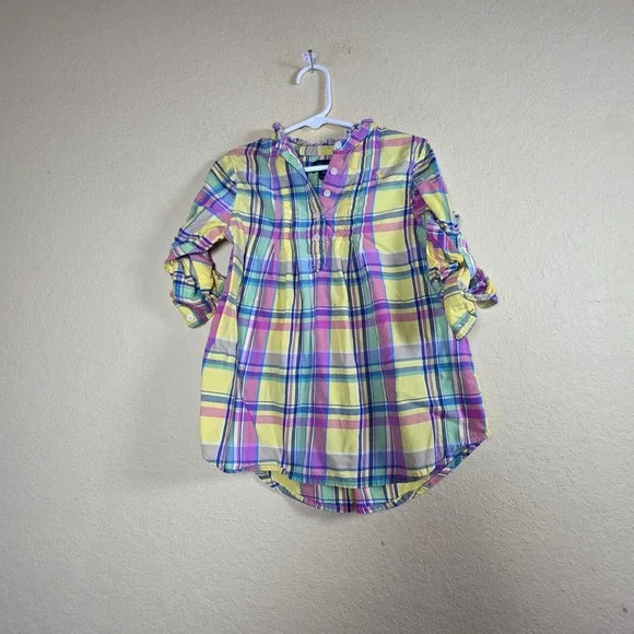 Ralph Lauren Kids Girls Plaid Tunic Shirt Dress Yellow‎ Pink Blue Size 4T