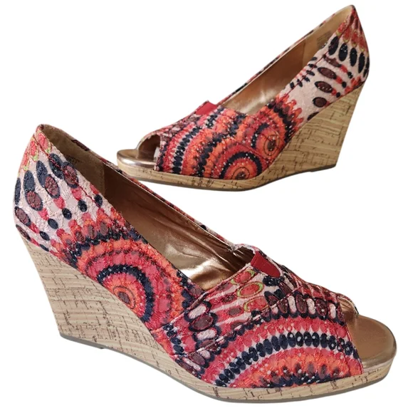 Faded Glory Cork Colorful Peep Toe Wedge size 9.5