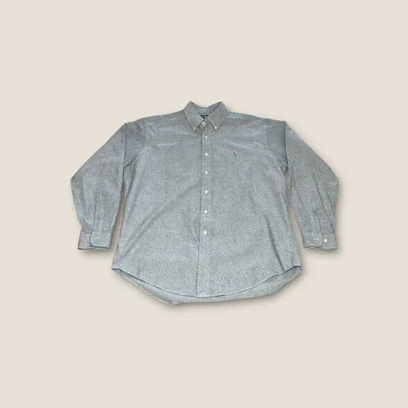 Ralph Lauren Yarmouth Oxford Button Down Shirt Men‎ Gray Long Sleeve 16 34/35