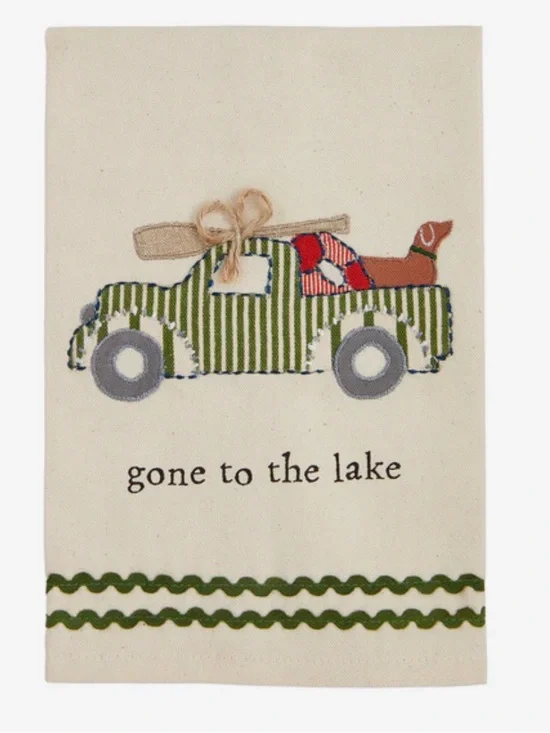 Mud Pie Cream Towel with Green Truck Applique